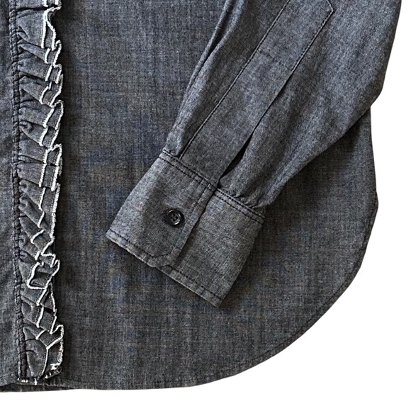 Isabel Marant Etoile Lawendy Gray Chambray Ruffle Blouse Top Size 40 US 8 - Picture 4 of 10